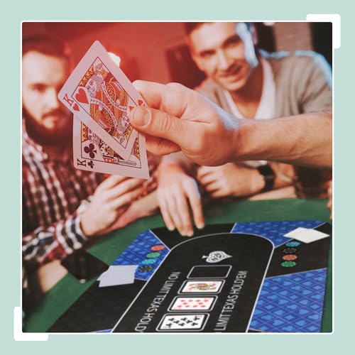 Relaxdays Pokermatte, 120x60 cm, Texas Hold'em, rutschfest, wasserfest, Pokerteppich mit Hülse, 10 Spieler, blau/schwarz
