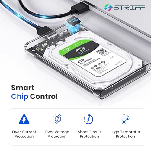 Image of STRIFF SpeedShell 2.5 inch SATA SSD /HDD Enclosure Case | USB 3.0 to SATA Tool-Free Transparent Hard Drive Case | 5Gbps Fast Transfer, Supports Up to 6TB, Compatible with 2.5 inch SSD /HDD