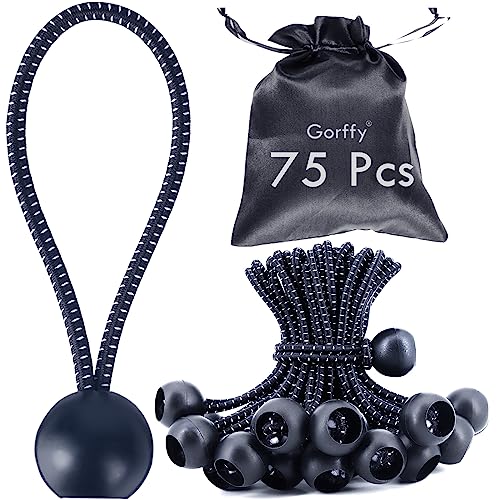 Gorffy Bungee Cord with Balls,75 pcs Tarpaulin Bungee Balls 5.9",Bungees Cord Ball Heavy Duty Bungees Strap Ties with Ball,Elastic Ties Bungee Tie for Tarpaulin,Camping Tarp,Luggage and Household