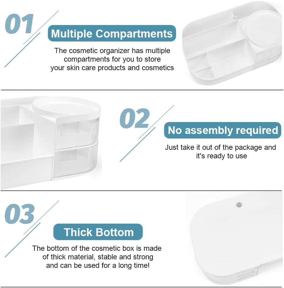 Image of Large Capacity Cosmetic Storage Box Makeup Drawer Organizer for Nail Polish /Lipstick, Desktop Sundries Container (White)