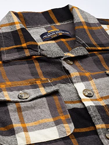 Image of The Indian Garage Co Men Regular Fit Checkered Full Sleeves Spread Collar Double Flap Pocket Casual Over Shirt