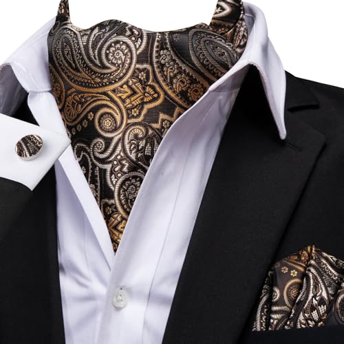 Image of Dubulle Paisley Floral Ascot for Men Self Tie Mens Cravat and Pocket Square Cufflinks Wedding