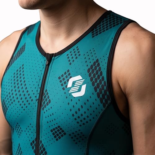 SLS3 Strój męski do triatlonu – jednoczęściowy strój triatlonowy – triatlon, jednoczęściowy, krótki, bez rękawów, 2 kieszenie, FRT, Arktyczny niebieski, L