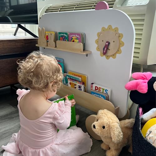 Ivanna Banana 2 In 1 Movable Storage Bookshelf And Blackboard, Wood/White Kids Book Rack Storage Bookshelf With Wheels, Multifunction Blackboard To Paint, Easy To Move. #TOP1