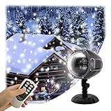 GAXmi LED Christmas Projector Lights Remote Snowfall Decorations Outdoor Indoor Xmas Decor White Snowflake Flurries Rotating Spotlight Landscape Decorative Lighting for Wedding Birthday New Year Stage