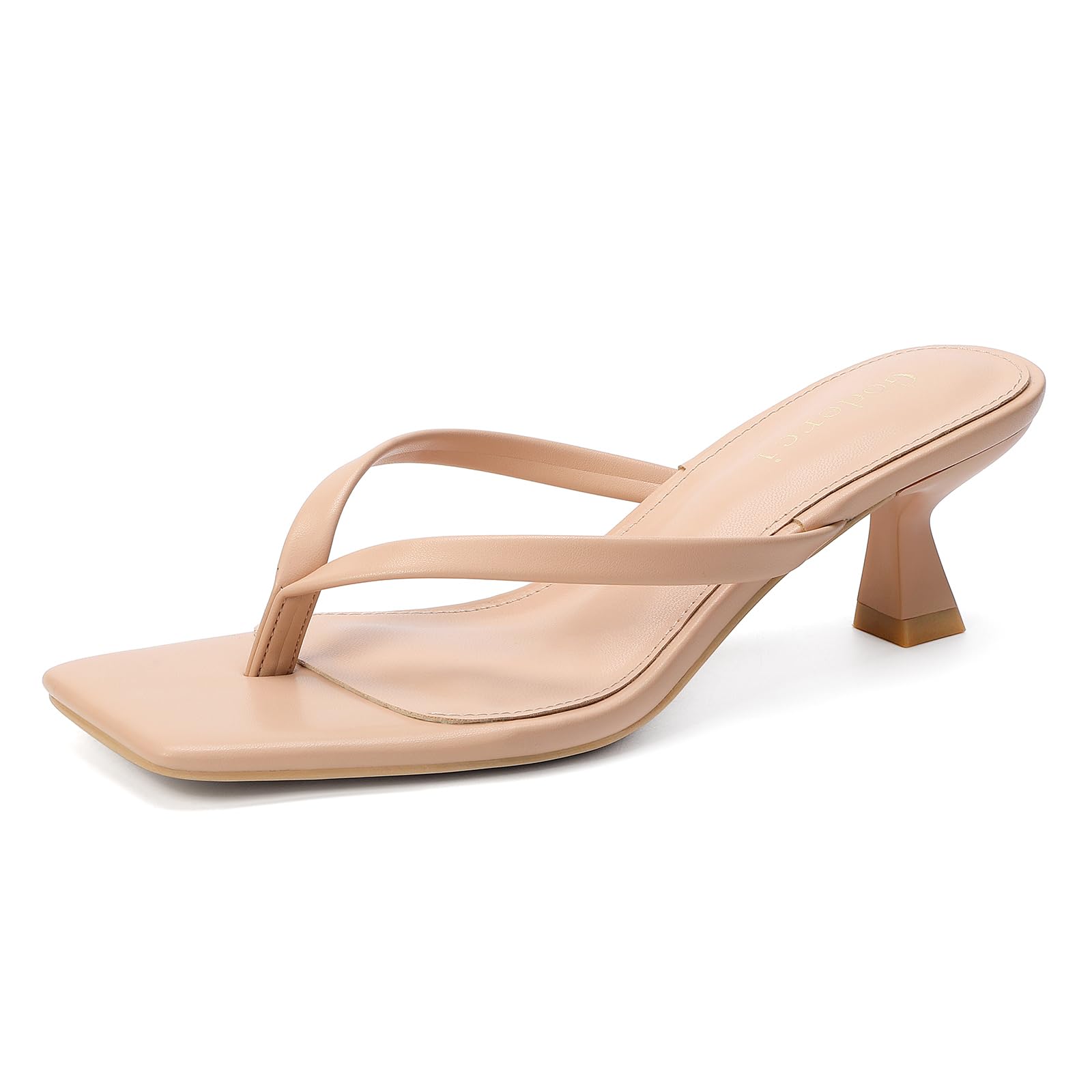 Photo 1 of *USED* Goderci Kitten Flip Flop Thong Low Heels for Women Square Open Toe Slip On Heeled Sandals(6.5,Natural Nude)