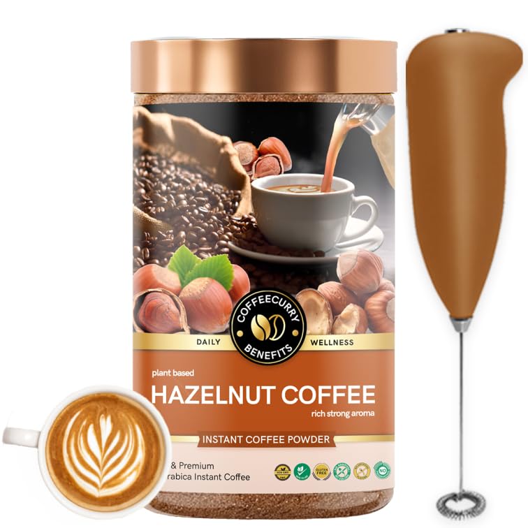 COFFEECURRY Hazelnut Instant Coffee (50 Grams With Frother) - For Energy and Focus | Premium Arabica Coffee Powder for Refreshing Experience