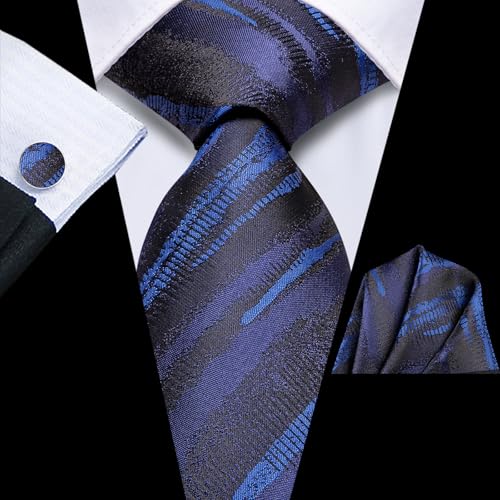Image of Hi-Tie Men's Silk Ties Formal Woven Classic Necktie Pocket Square Cufflinks Lapel Pin Set Wedding Business