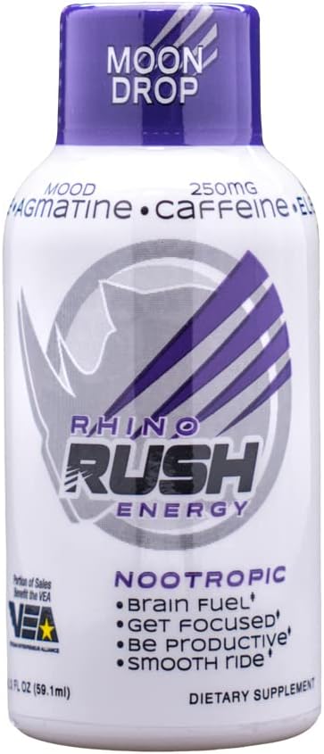 Rhino Rush- New Energy Shots 12 Pack, 2 oz Extra Strength Caffeine Energy Drink Shot, Lasts 4 to 6 Hour (Moon Drop)