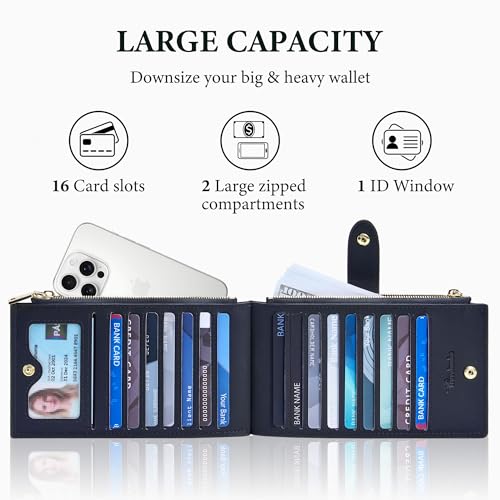 Image of Travelambo Leather Wallets for Women Slim RFID Blocking Bifold Credit Card Holder Wallet