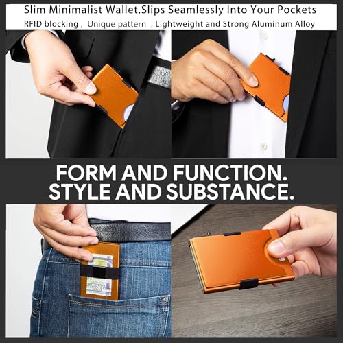 Image of Slim Card Holder Wallet for Men, Minimalist RFID Blocking Pop Up Wallet, Smart Metal Business Card Case Holds 12 Cards, Ultra-Thin Front Pocket Wallet, Gifts for Men