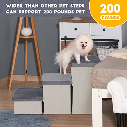 HOMCENT Haustiertreppe 3 Stufen für Hunde Katzen, Faltbare Hundetreppe mit viel Stauraum auch als Katzentreppe Geeignet, 74x33x44CM