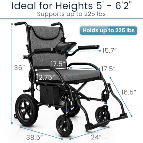 Image of Vive Ultra Lightweight Electric Wheelchair for Adults - Foldable Power Wheel Chair - Collapsible, Folding, Ultralight, Motorized, Light Weight Travel Senior Folding Mobility Aid - Weighs Just 39 lbs