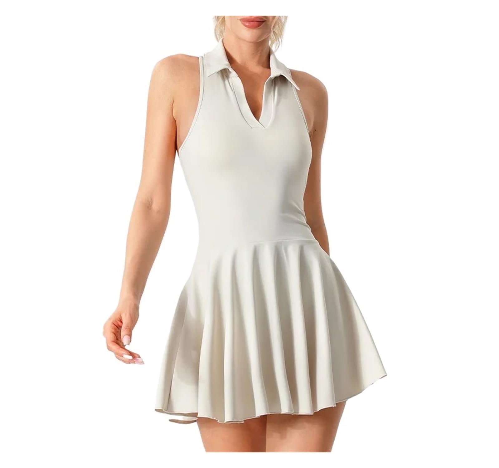 Robe avec Short Intégré Jupe de Tennis for Femme, Jupe de Golf avec Poches, séchage Rapide, en Nylon Souple, Short de Fitness(Grey,L)