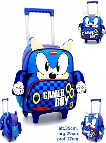 Mochila Rodinha Baby Escolar Menino Menina Varios Personagens (Sonic)