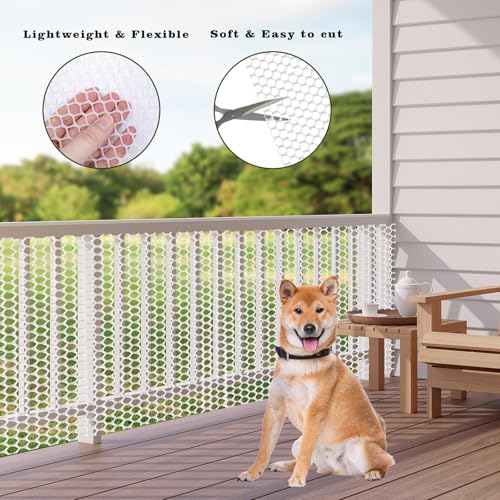 5 m × 40 cm Rollgitterzaun aus Kunststoff, Vielseitiger weiß Tiergitterzaun mit Netz, Zuschneidbar, langlebig als Baumschutz, Katzen-, Hunde- & Kaninchenbarriere sowie Pflanzenschutz