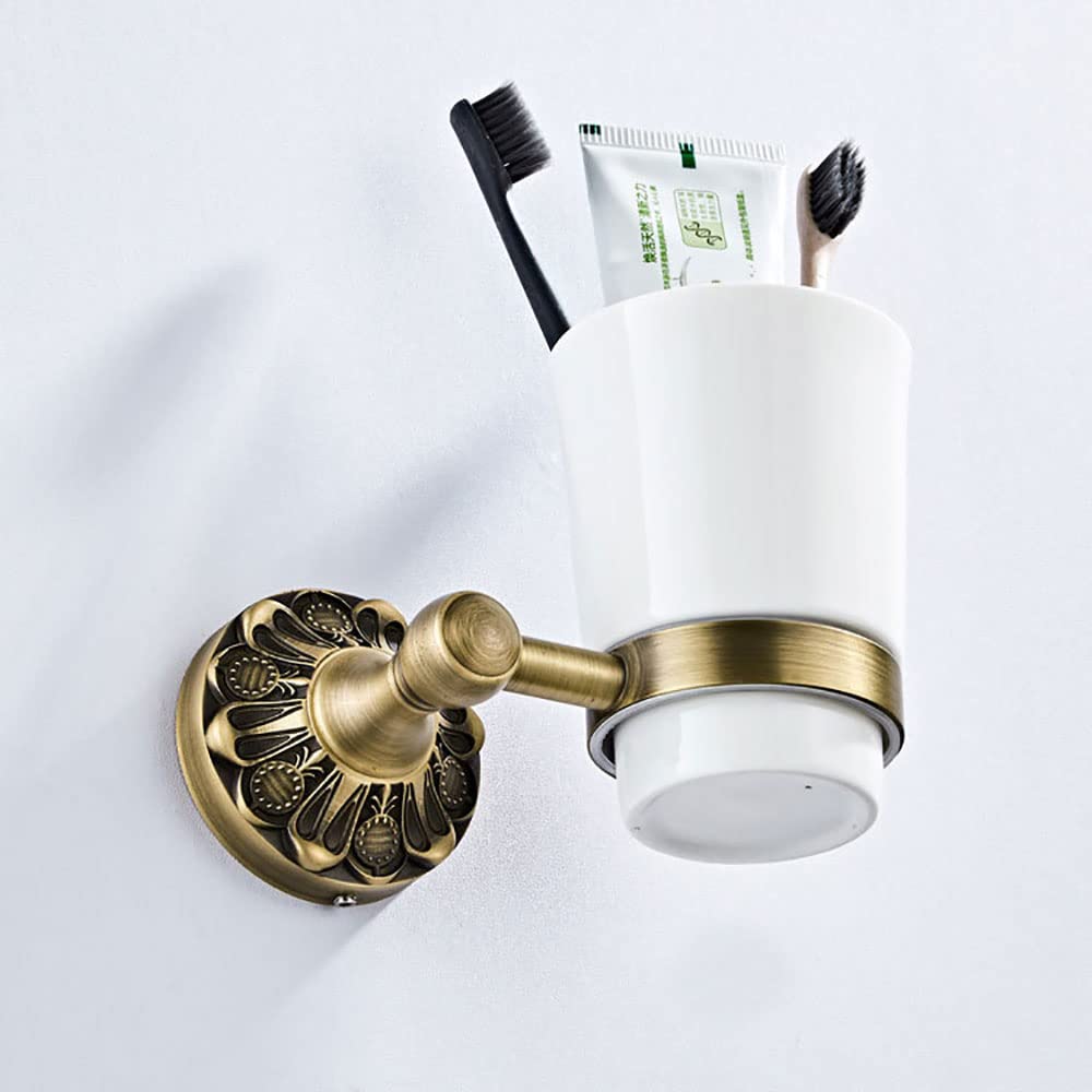 Portacepillos de dientes, portavasos individual for enjuague bucal, soporte for vaso de cepillo de dientes montado en la pared de cobre antiguo, soportes for tazas de cerámica for baño y hogar(Bronze)