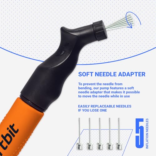Image of SPORTBIT Ball Pump for Sports Balls - Push & Pull Inflating System - Hand Pump for All Exercise Balls - Volleyball Pump, Basketball Inflator, Football & Soccer Ball Air Pump - Goes with 5 Needles Set