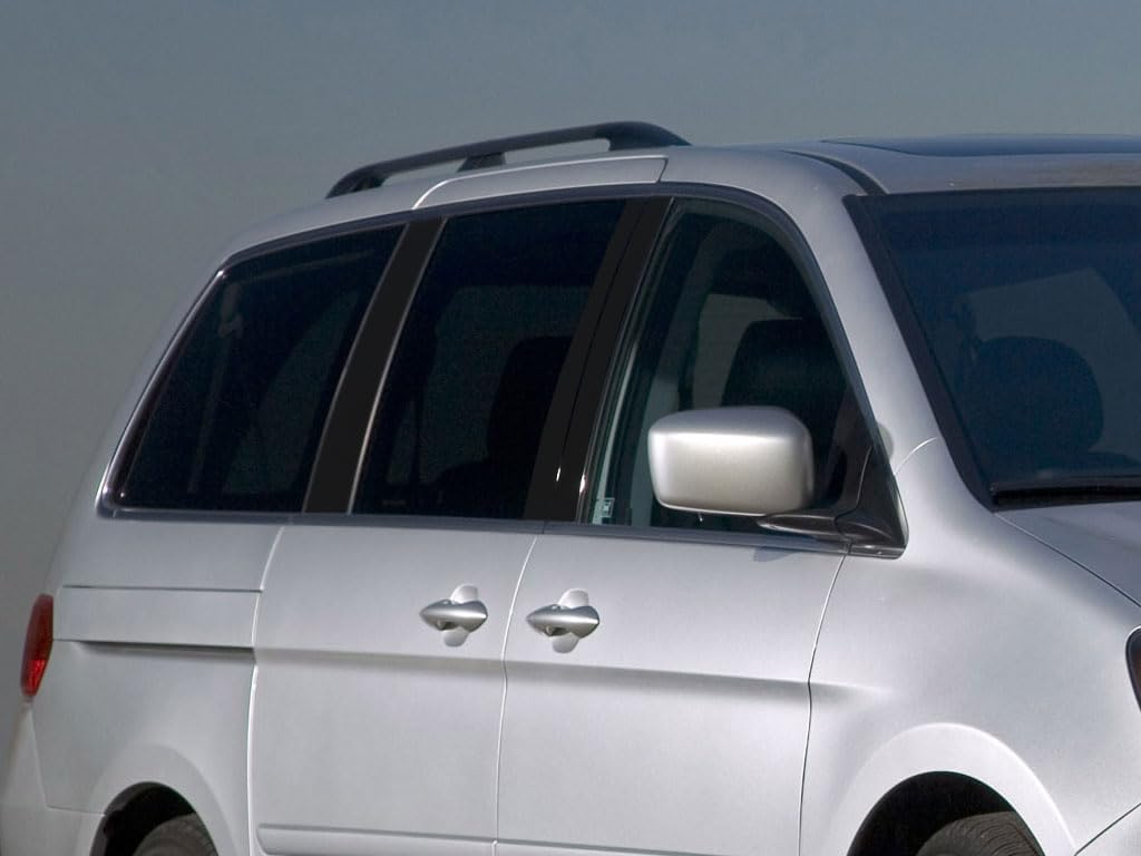 Rvinyl Pillar Post Pre Cut Window Trim Kits in Gloss Black Compatible with Honda Odyssey 2005-2010 - Adhesive Backs
