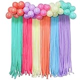 Pastel Rainbow Party Decorations, Colorful Ice Cream Backdrop Pastel Rainbow Balloons Garland Crepe...