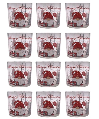 COSE DA CASA Set 12 Bicchieri per la tavola Natalizia 25cl Vetro con Babbo Natale Gnomi Rosso Lavabiliin lavastoviglie Made in Italy elegante ed ottima idea regalo