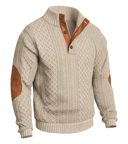 Men's Casual Sweatshirt Pullover Sweater Striped Quarter Button Sweater - Image 6