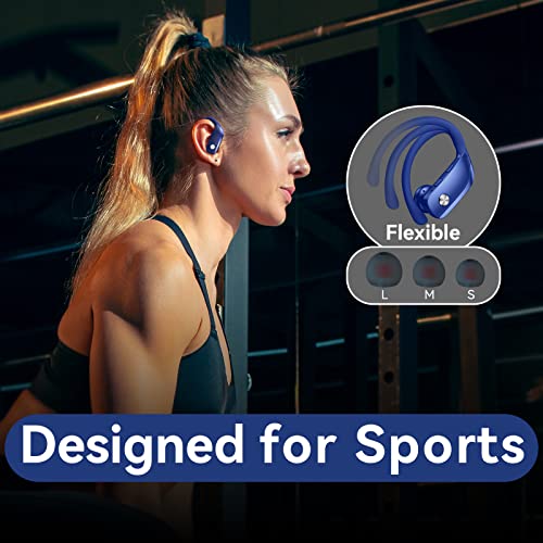 Wireless Earbuds Bluetooth Headphones 48Hrs Play Back Sport Earphones With Led Display Over-Ear Buds With Earhooks Built-In Mic Headset For Workout Blue Bmani-Veat00L #TOP5