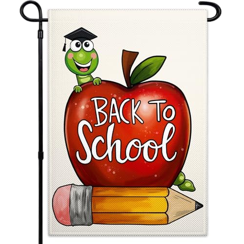 Back to School Garden Flags for Outside 12x18 Inch Double Sided Apple First Day of School Garden Flag for Outdoor Indoor House Lawn Yard Decor