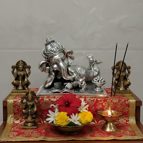 Image of 999 Silver Plated Ganesh Idol | Vastu Home Decor for Pooja Room, Mandir & Office | Lord Ganesha Statue for Blessings, Wisdom & Prosperity | Gift for Housewarming, Diwali & Car Dashboard