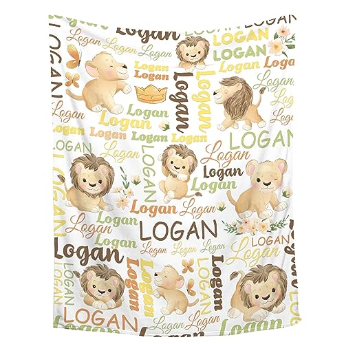 Sandilya Personalized Baby Blanket for Girls Boys Lion Custom Baby Blanket with Name Swaddle Blanket for Toddlers Infants Kids Shower Newborns Nursery Stroller Crib Decor Throw Birthday Gift