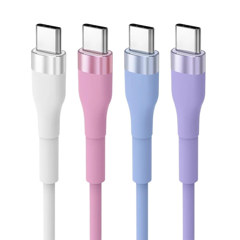 Krótki kabel USB C do USB C, przenośny przewód z płynnego silikonu, kompatybilny z przewodem szybkiego ładowania typu C, fioletowy A-C, 2 m