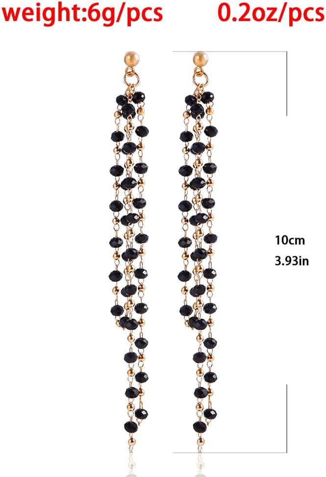 Long Black Geometric Tassel Earrings for Women Sparkly Rhinestone Chandelier Dangling Earrings Dark Crystal Fringe Dangle Earings Trendy Mermaid Statement Jewelry - Image 3
