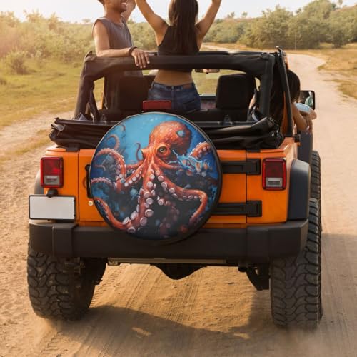 Image of Delerain Spare Tire Cover Octopus On Coral Wheel Covers Sun Protection Waterproof for Truck RV Trailer SUV and Many Vehicle (14 Inch for Diameter 23 inch-27 inch)