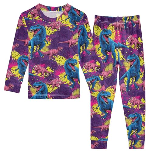 Pajama Sets Long Sleeve Dinosaur Leaves Pattern Soft Comfy