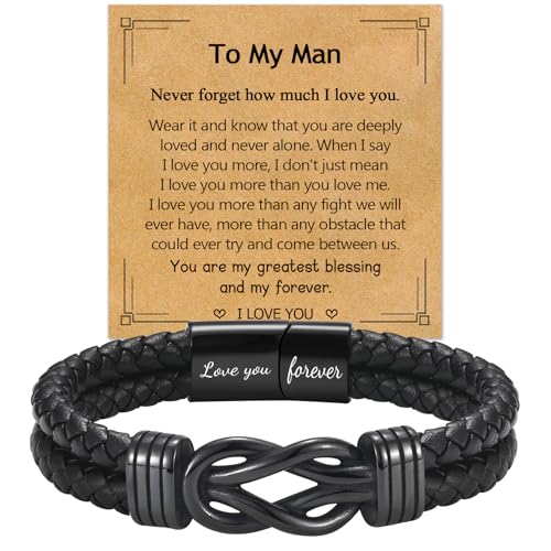 EPIRORA Gifts for Men - Black Braided Leather Infinity Knot Bracelets for Boyfriend Husband Lover, Mens Jewelry Gift for Christmas Birthday Anniversary Valentine's Day, To My Man Gifts