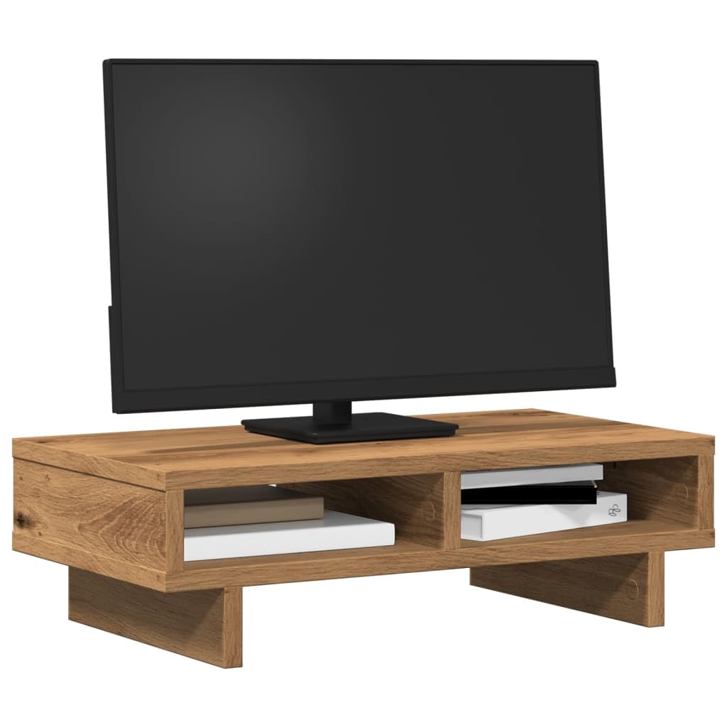 Mangloder Artisan-Roble - Soporte para monitor (50 x 27 x 15 cm, material de madera con espacio para espacio de trabajo, escritorio, oficina en casa, ergonómico, gestión de cables, capacidad de carga