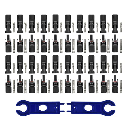 WERCHTAY 40 Stück M-C-4 Solarmodul-Kabelverbinder mit Schraubenschlüssel, IP67, wasserdicht, 20 Paar, Solarstecker, männlich/weiblich, 1000 V, 30 A (14AWG~10AWG) Cover