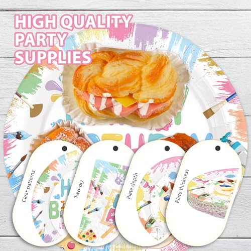 168Pcs Art Paint Birthday Party Decorations Art Painting Theme Plates Napkins Cups Forks Knives Spoons Disposable Paper Tableware for Girls Artistic Painter Birthday Party Supplies Serves 24 - Image 6