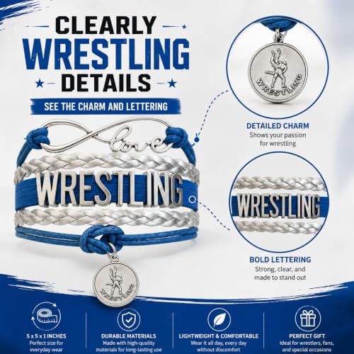 Image of Sportybella Wrestling Charm Infinity Bracelet- Wrestling Jewelry - Sports Personalized Gifts for Wrestlers,Teams, Moms and Coaches