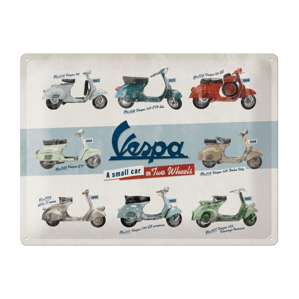 Nostalgic-Art Targa Vintage Vespa – Model Chart – Idea regalo per amanti degli scooter, in metallo, Design retro per decorazione, 30 x 40 cm
