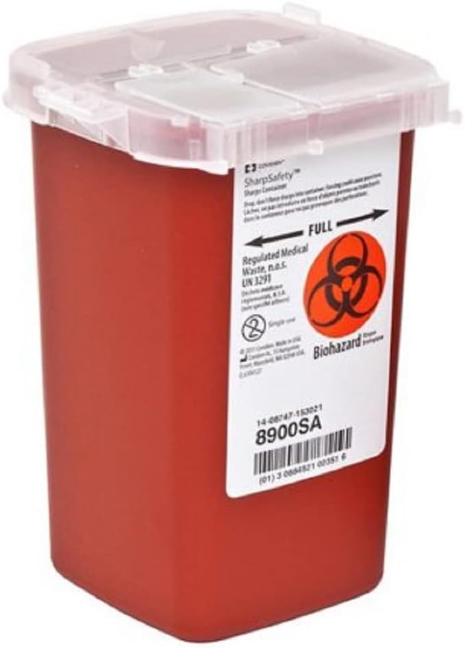 SharpSafety Autodrop Phlebotomy Container, Sharps Cntnr Red 1 Qt Liv Hi, (1 Each, 1 Each)
