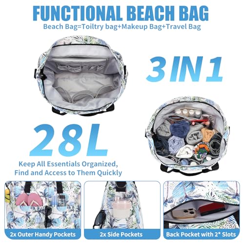 Beach Bags for Women, Large Waterproof Sandproof Swim Pool Bag with Dry Wet Seperated Pocket Utility Tote Bag3