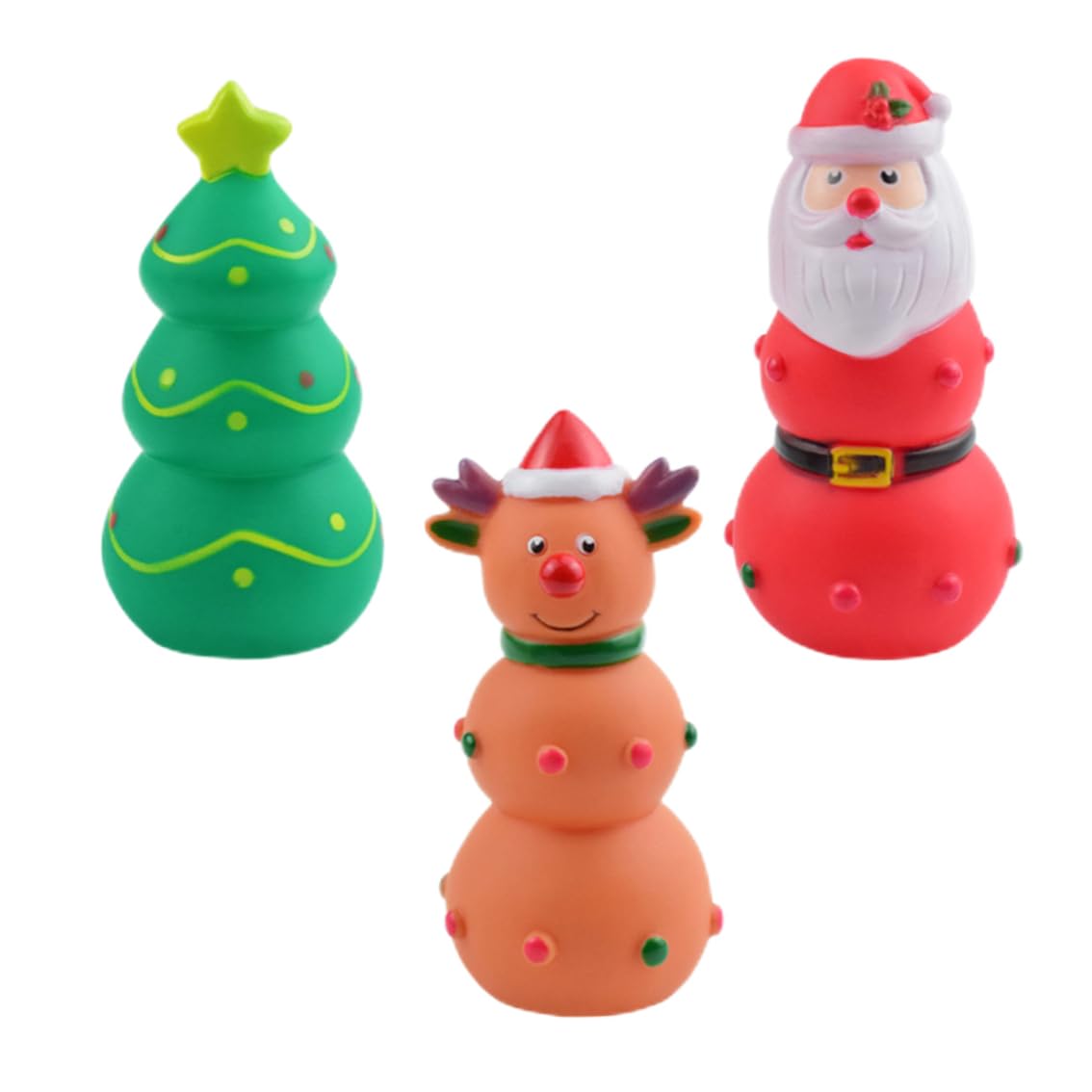 Obelunrp Christmas Dog Toys, 3pcs Rubber Christmas Tree Santa Claus Snowman Squeaky Dog Chew Toy, Pet Interactive Toys for Dog Cats Chewing Gifts