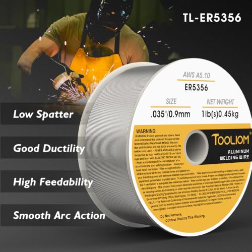 Image of TOOLIOM ER5356 0.035 inch Aluminum MIG Welding Wire, 1 LB Spool | 5% magnesium for corrosion resistance, bright white after anodizing