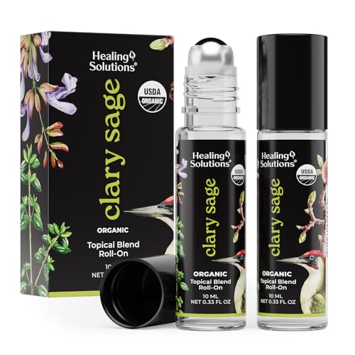 Image of Healing Solutions (2 Pack) Clary Sage Essential Oil Roll-On Perfume - Organic for Skin, Body Oil Roller, Personal Care, Presents for Women - USDA Certified Clary Sage Roll On