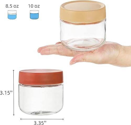 Miniatura 2 de Paquete de 8 recipientes de avena durante la noche con tapas, tarro de almacenamiento de yogur de vidrio transparente de 10 onzas, tarro de cristal
