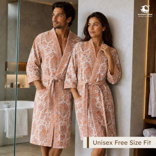 Image of Cotton Waffle Bathrobe for Women and Men, Lightweight Soft Unisex Knee Length Cotton Robe, Premium Comfortable Dressing Gown for Home Loungewear Use and Relaxation Bathrobe