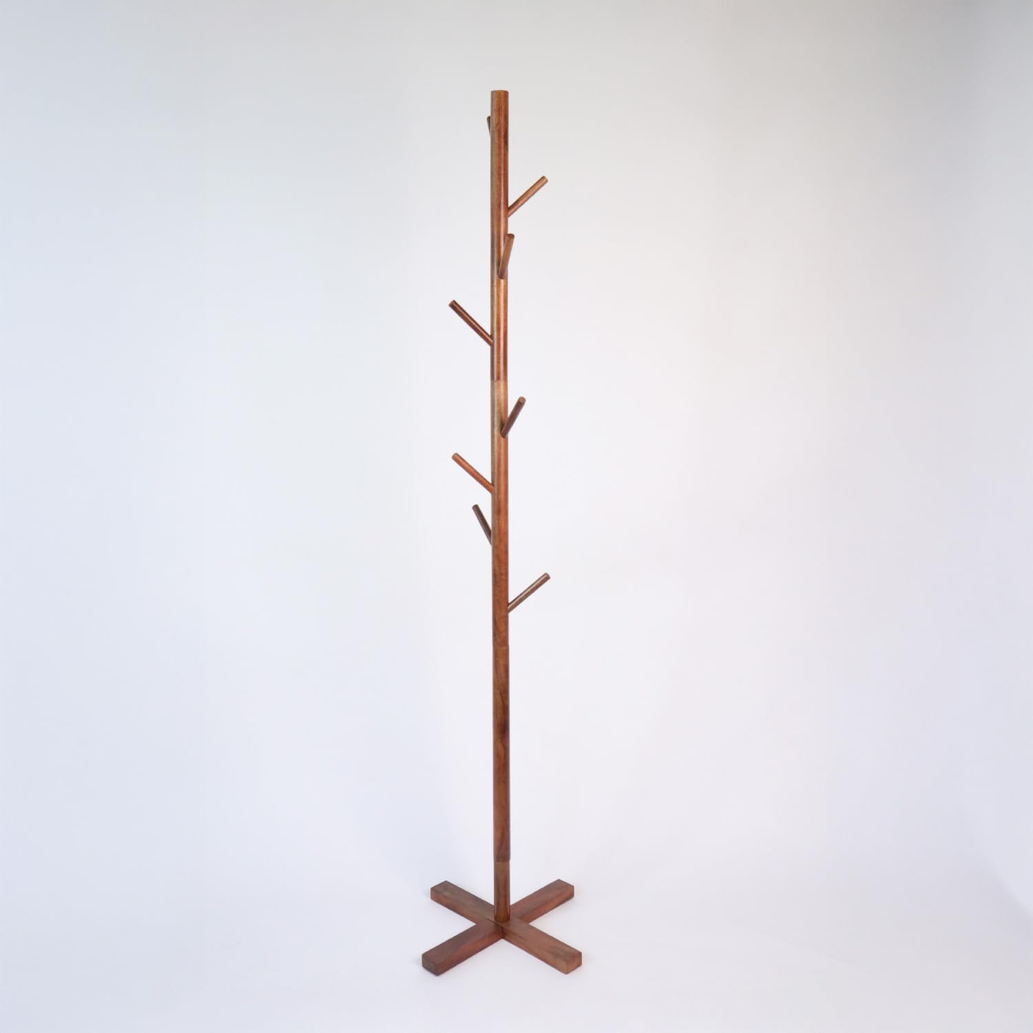 PrettyKrafts Wooden Clothes Hanging Stand with 8 Hooks | Free-Standing Coat Hanger for Home & Office | Multipurpose Cloth Stand for Bedroom, Living Room & Entryway | Natural Wood Coat Rack 3
