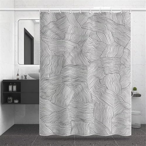 Shower curtain lavable en tissu polyester imperméable avec crochets de douche
