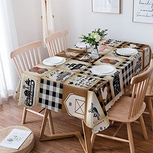 Rectangle Table Cloth Farm Rooster Cow Windmill Brown Buffalo Plaid Washable Waterproof Tablecloths Farmhouse Barn Truck Pig Table Cover For Dinner Wedding Kitchen Holiday Party Decor 60X84In #TOP2